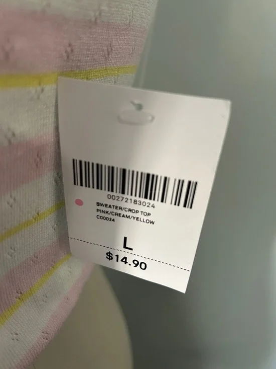 NWT Forever 21 Striped Pink & Yellow V-Neck Knit Cami Top size L - Picture 2 of 7